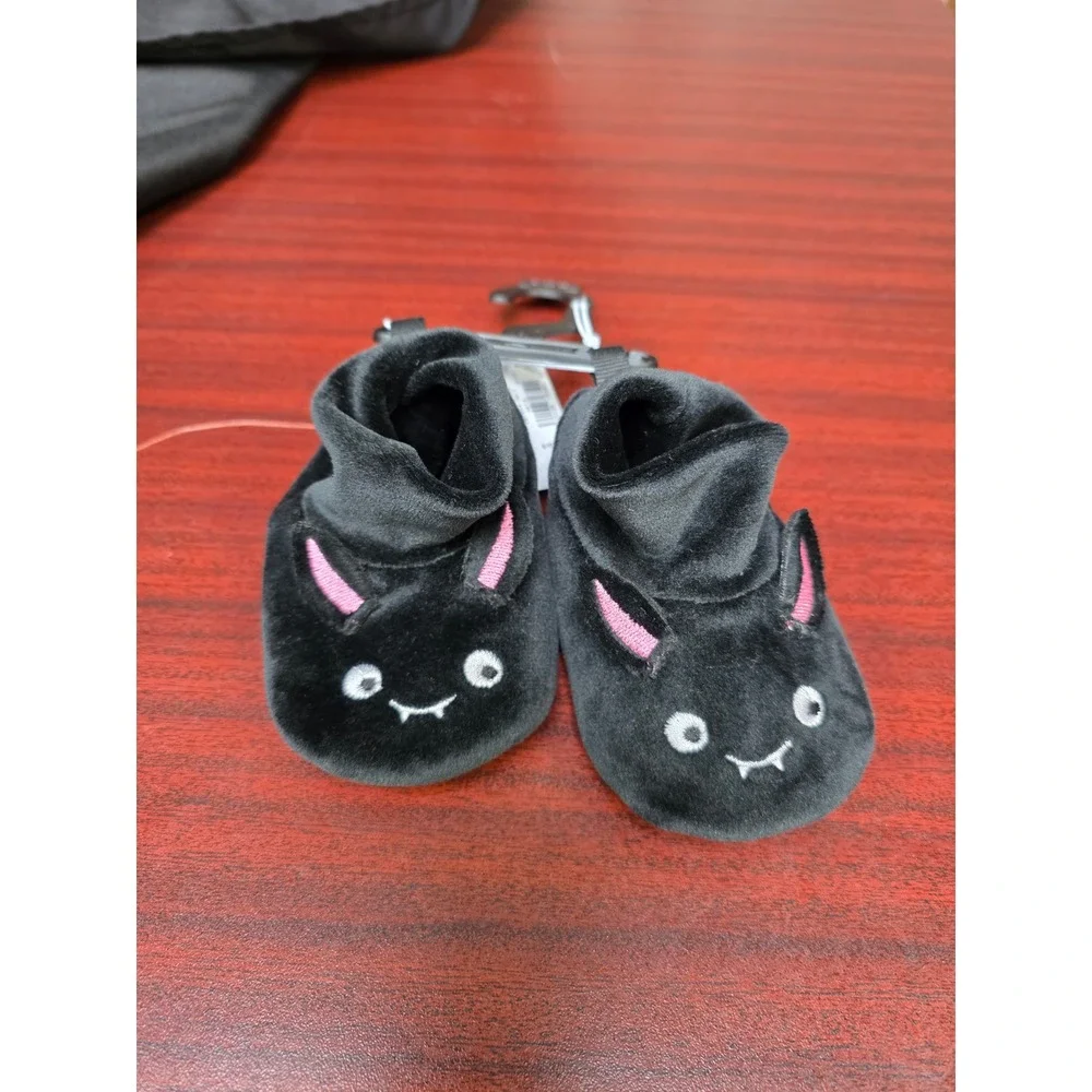 New Baby Black Velvet Vampire Bat Halloween Booties Slippers 6-12M
